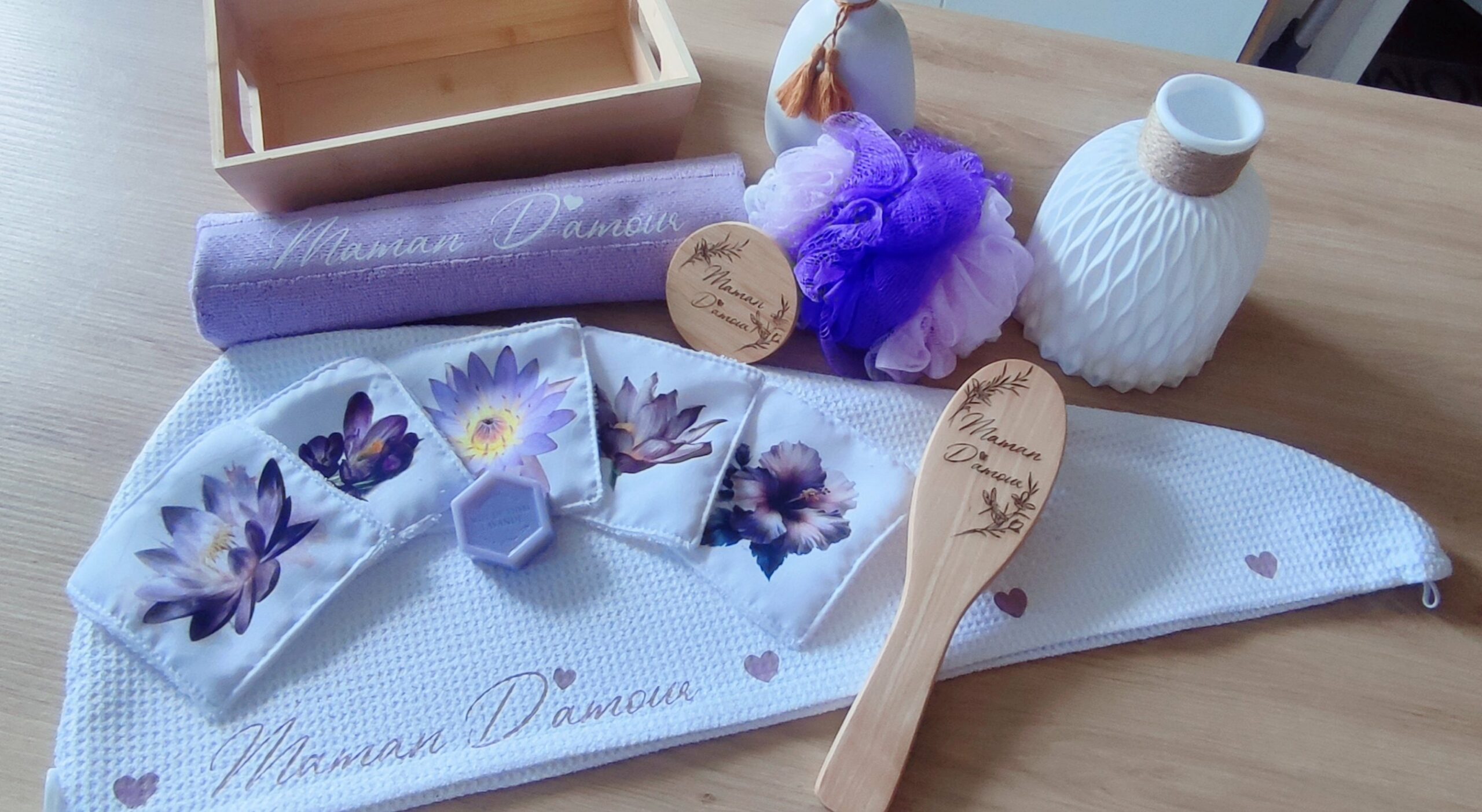 Creat’Angel corbeille soins beauté violette coffret cadeau