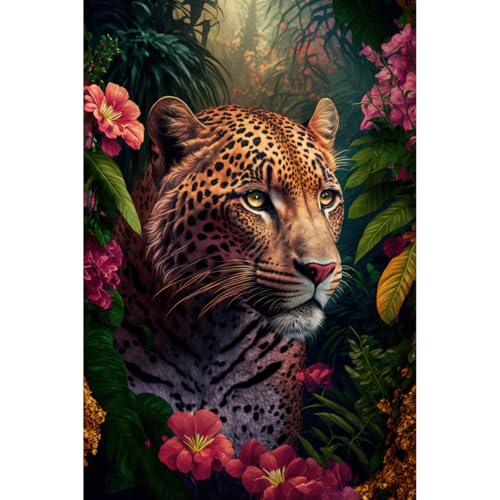 Ceanothe toile léopard fleuri 30x45 cm tableau déco chambre