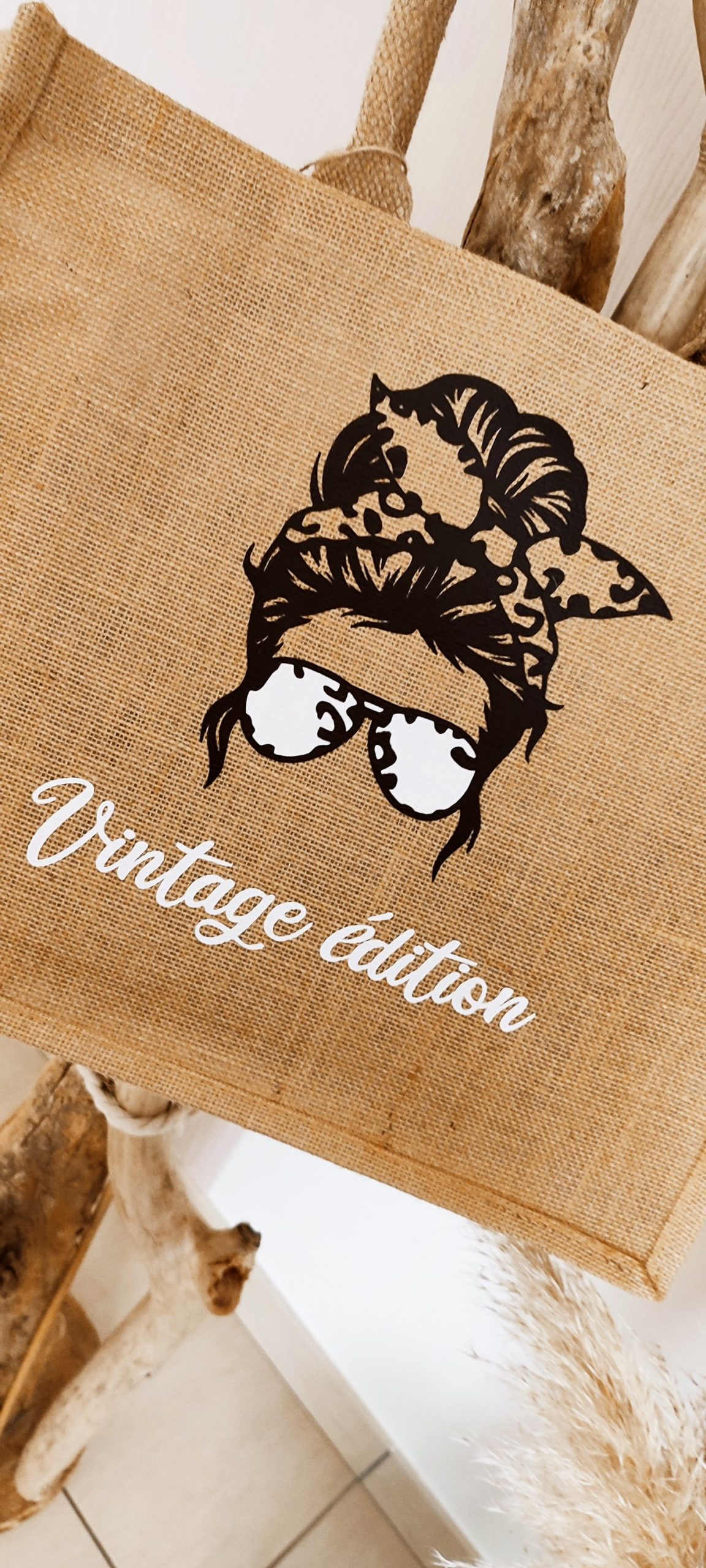 Creat'Angel Sac Jute Vintage Noir Personnalisé 42x33cm