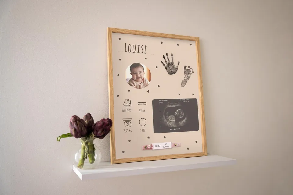 Petit Artichaut Birth Frame boîte souvenirs naissance cœurs