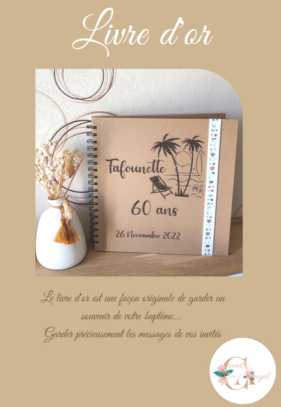Creat’Angel livre d’or kraft 25x25 cm anniversaire