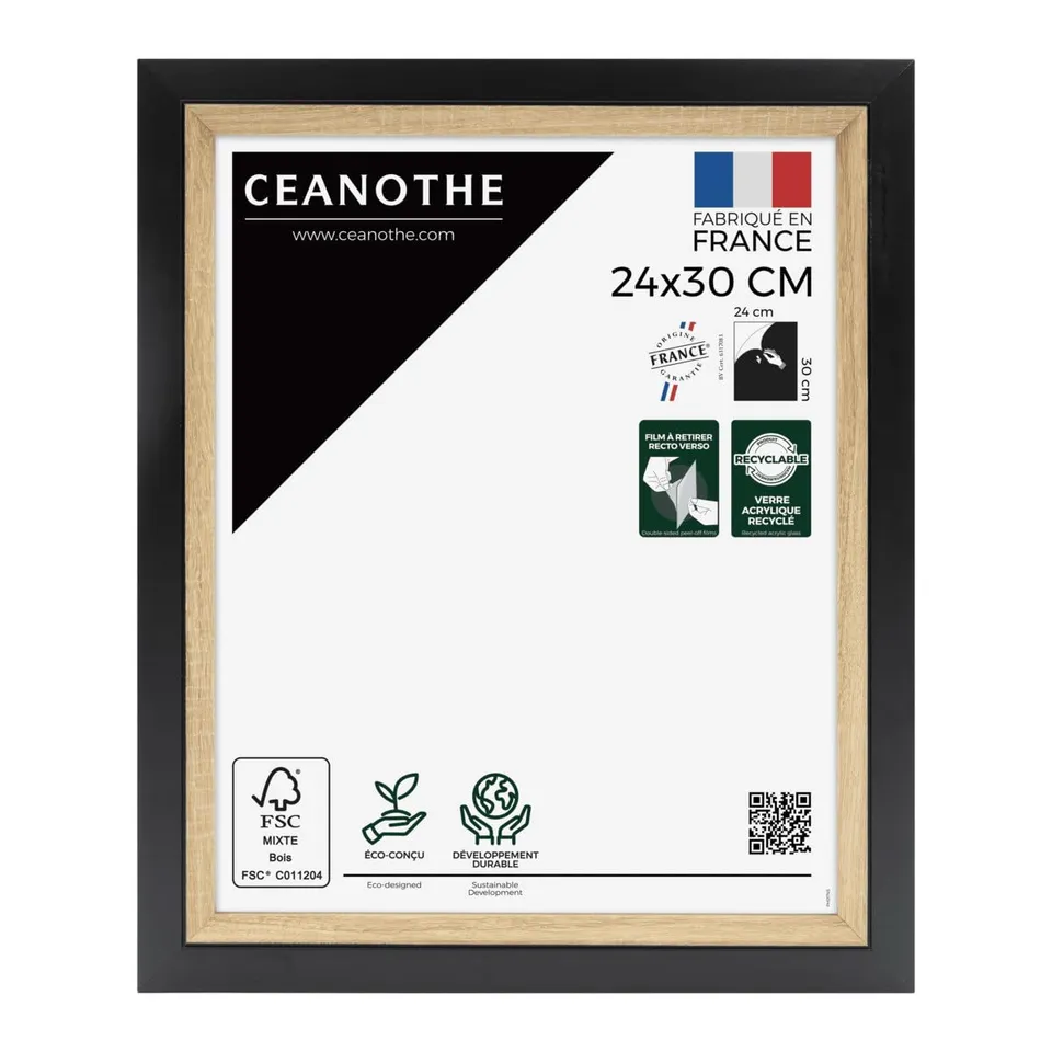 Ceanothe Actual 24x30 cm cadre photo noir et bois incassable