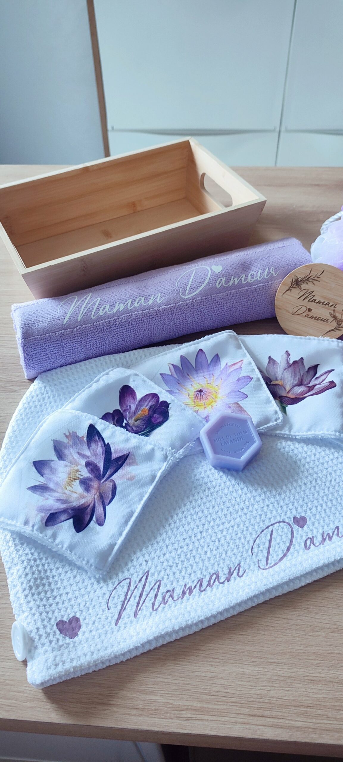 Creat’Angel corbeille soins beauté violette coffret cadeau
