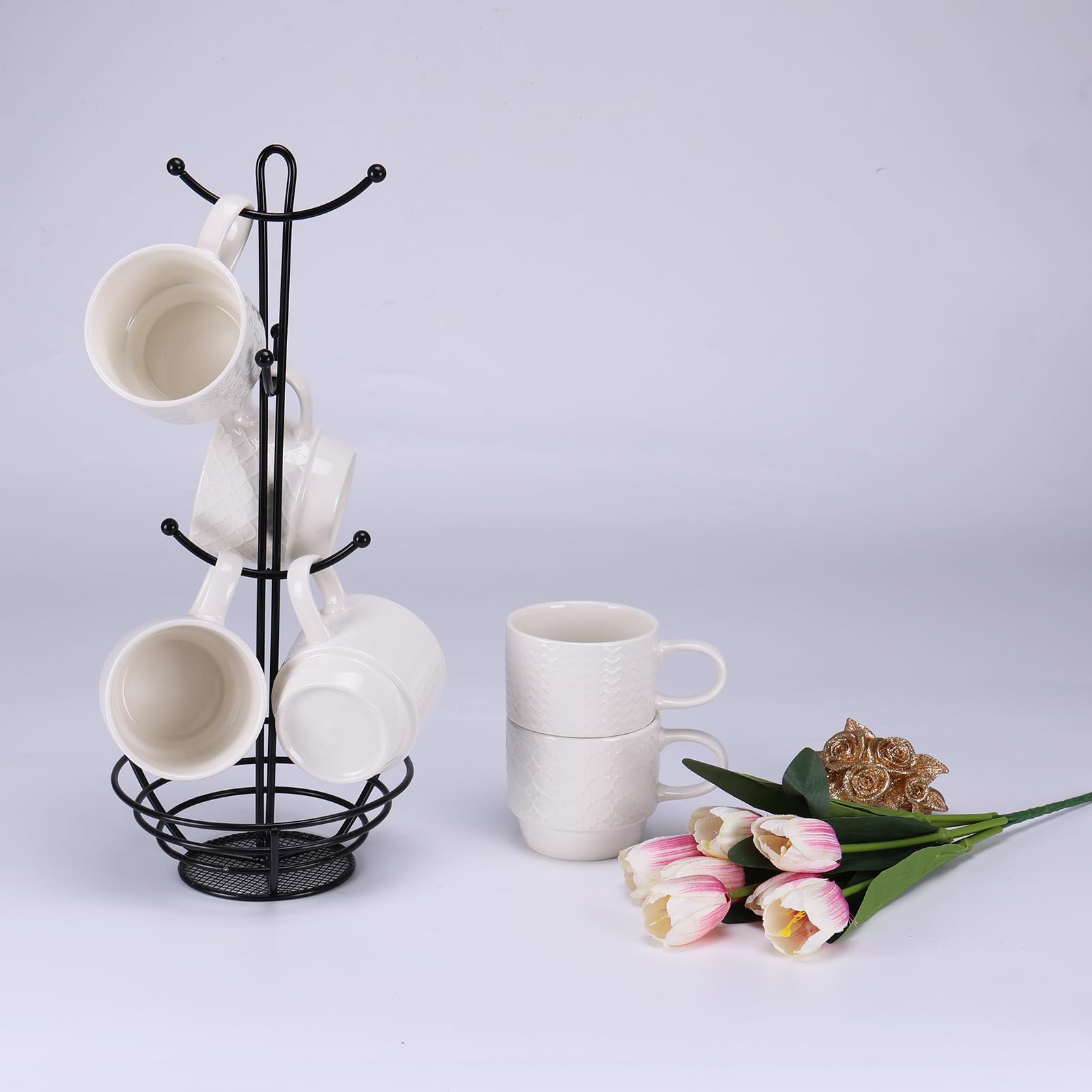 EYMPEU lot 6 mugs café céramique blanc 300 ml texturé