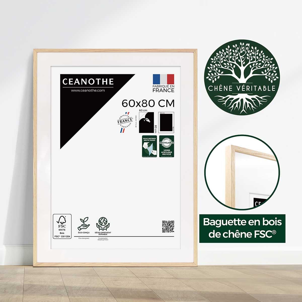 Ceanothe Alba cadre photo chêne 60x80 cm passe-partout