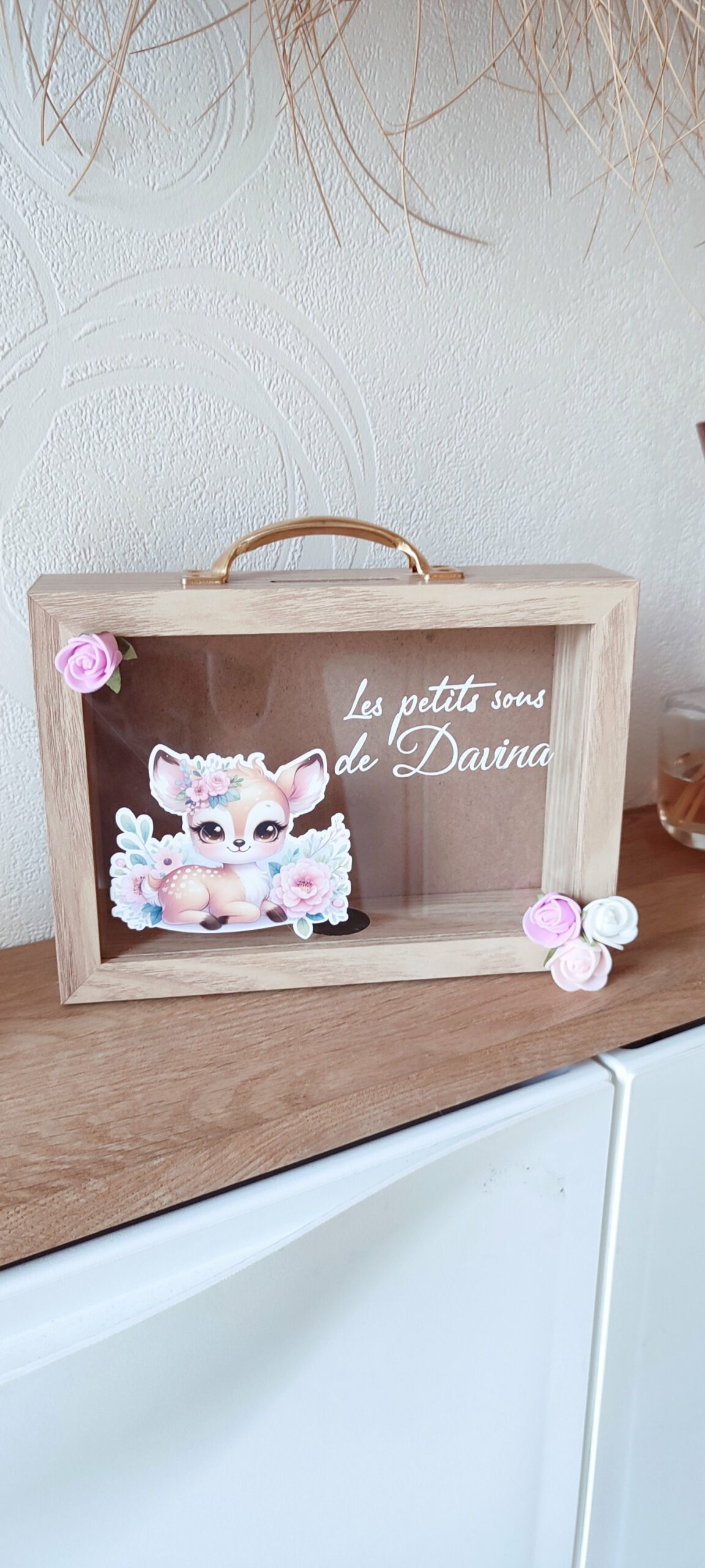 Creat’Angel tirelire bois vitrée enfant 21 cm