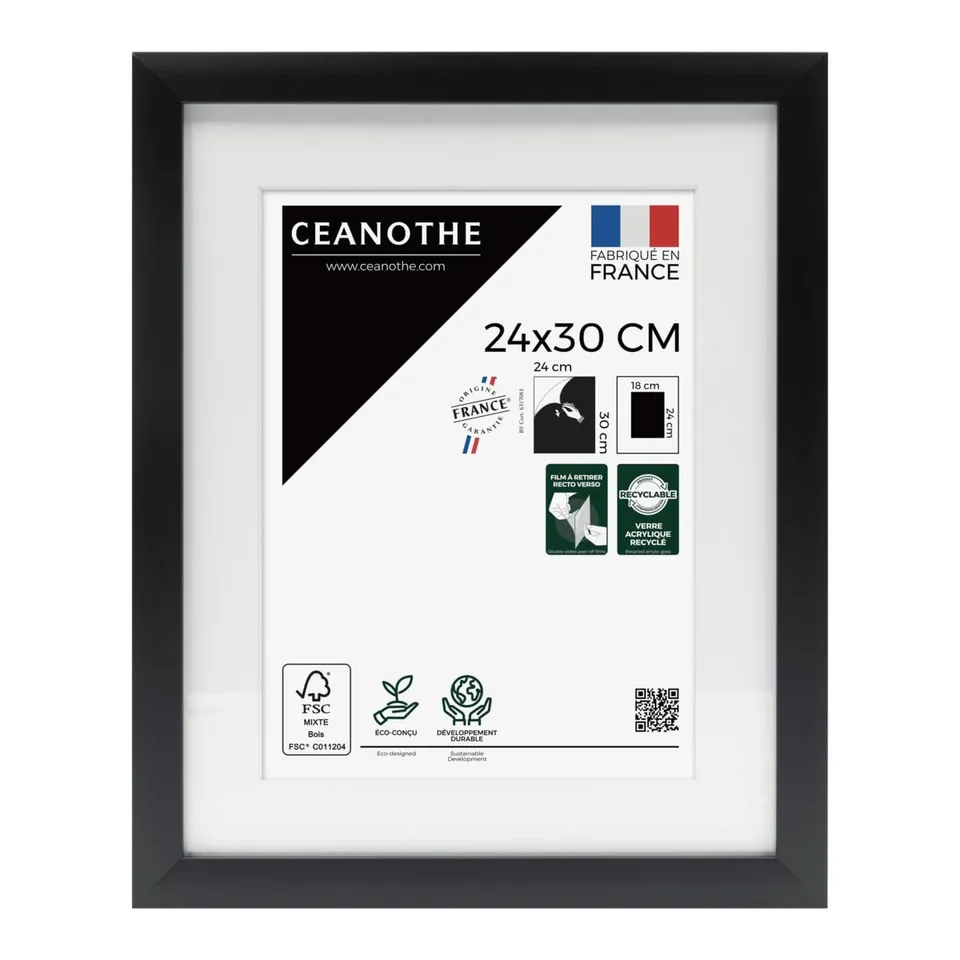 Ceanothe Milan cadre photo 24x30 cm noir passe-partout