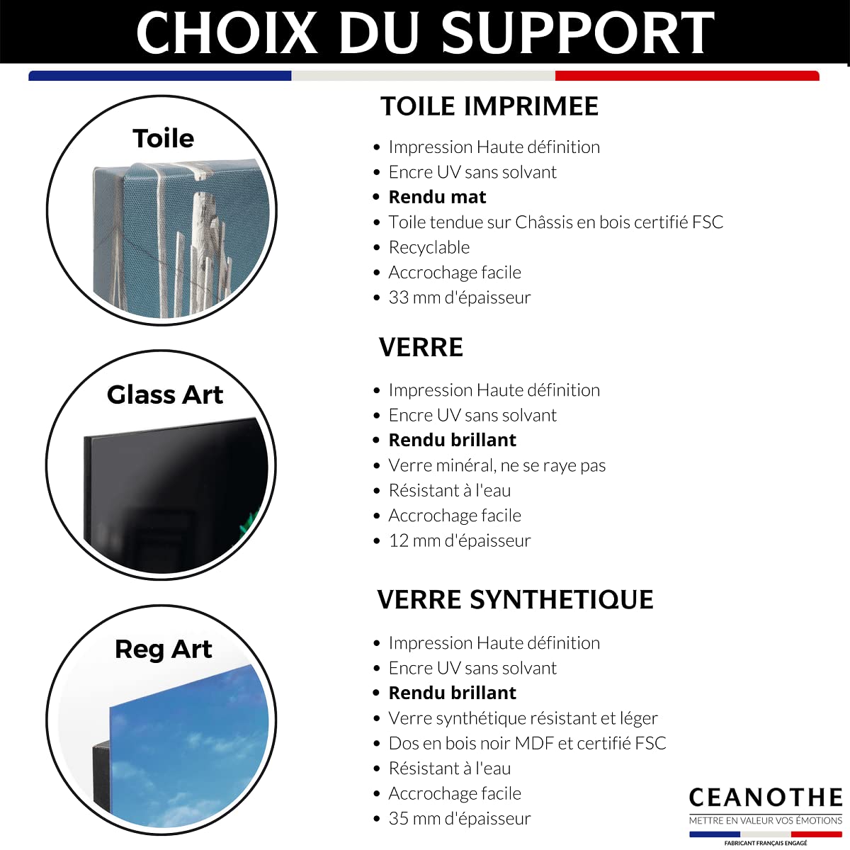 Ceanothe Chamois tableau verre 30x30 cm brillant