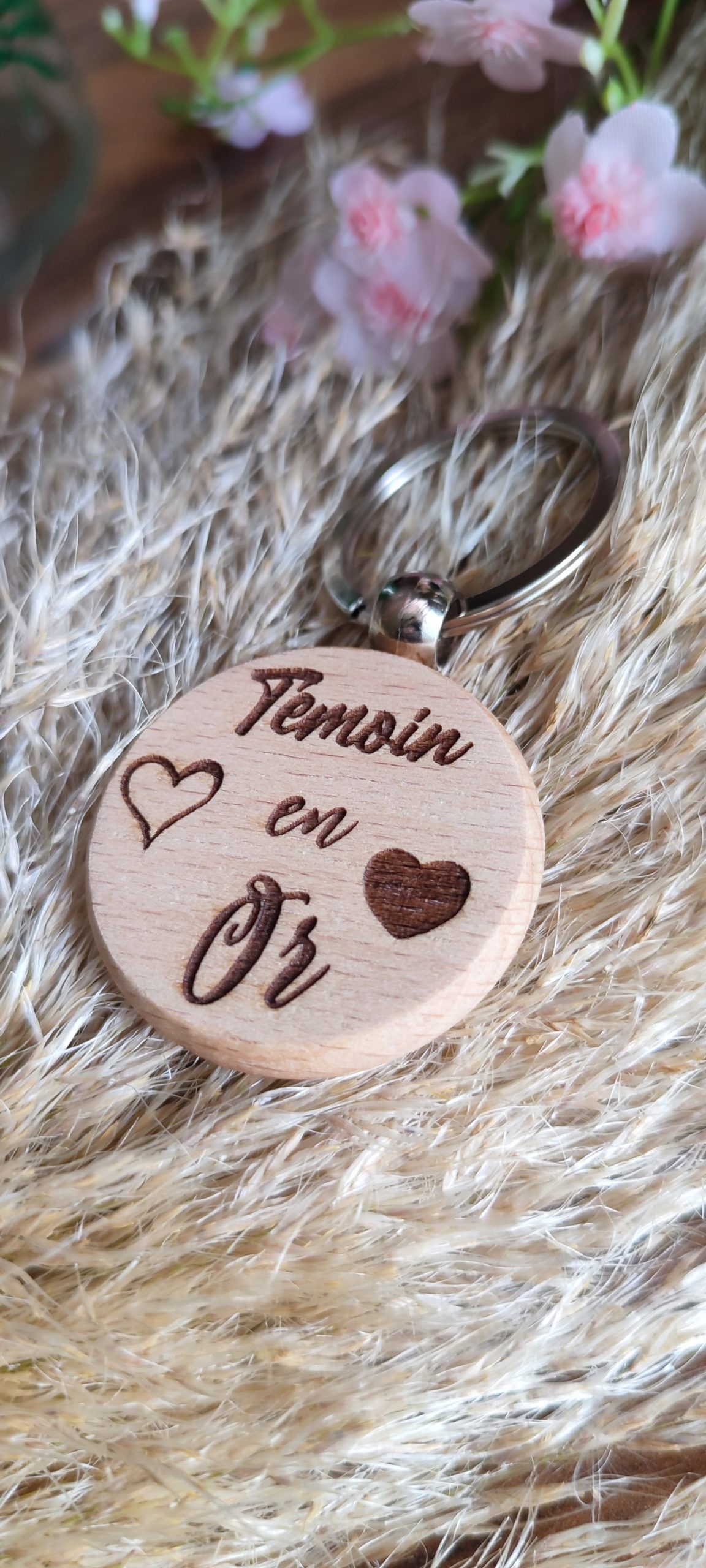 Creat’Angel Porte-clé Témoin Mariage bois 40 mm