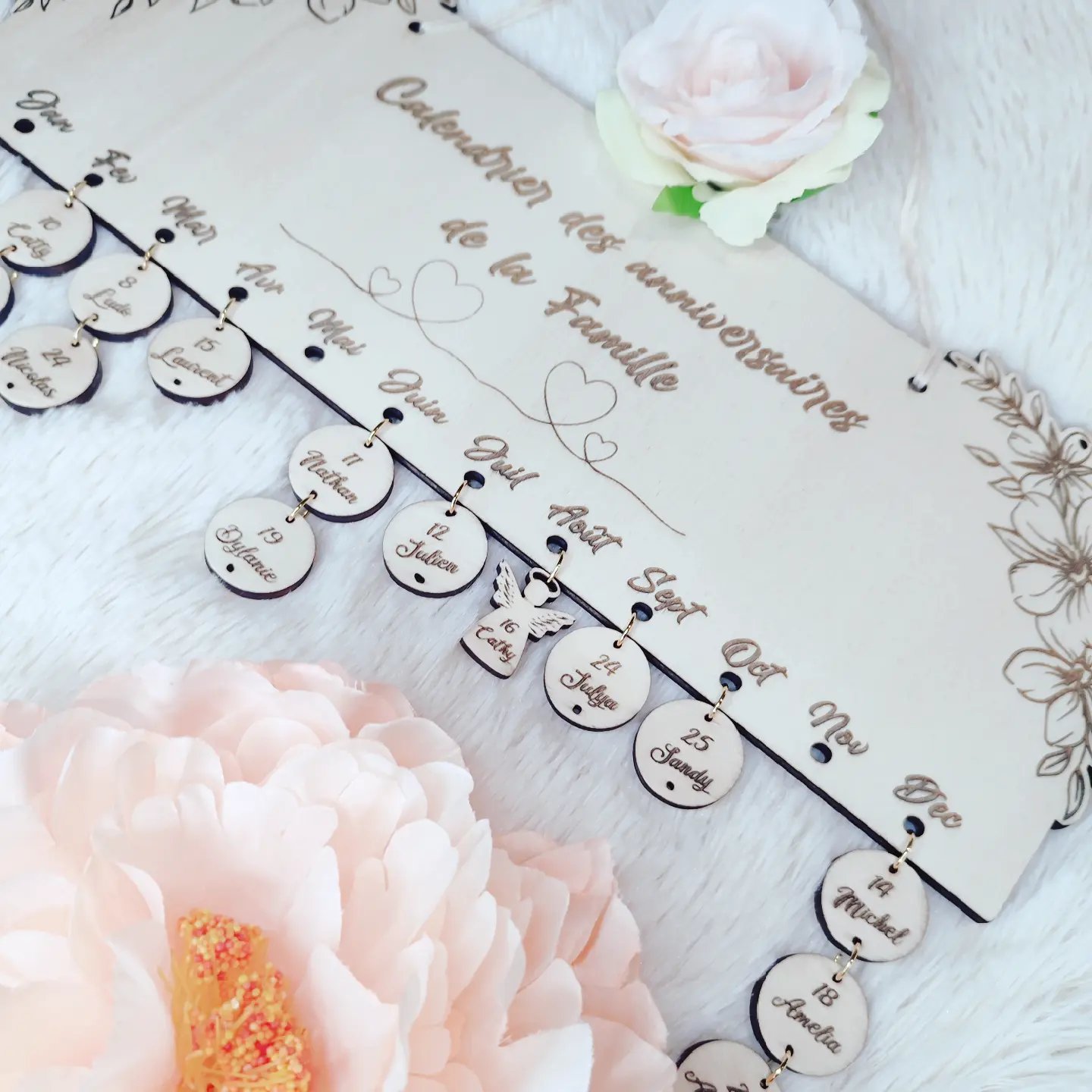 Creat’Angel Calendrier Anniversaire bois 40 cm personnalisable gravé