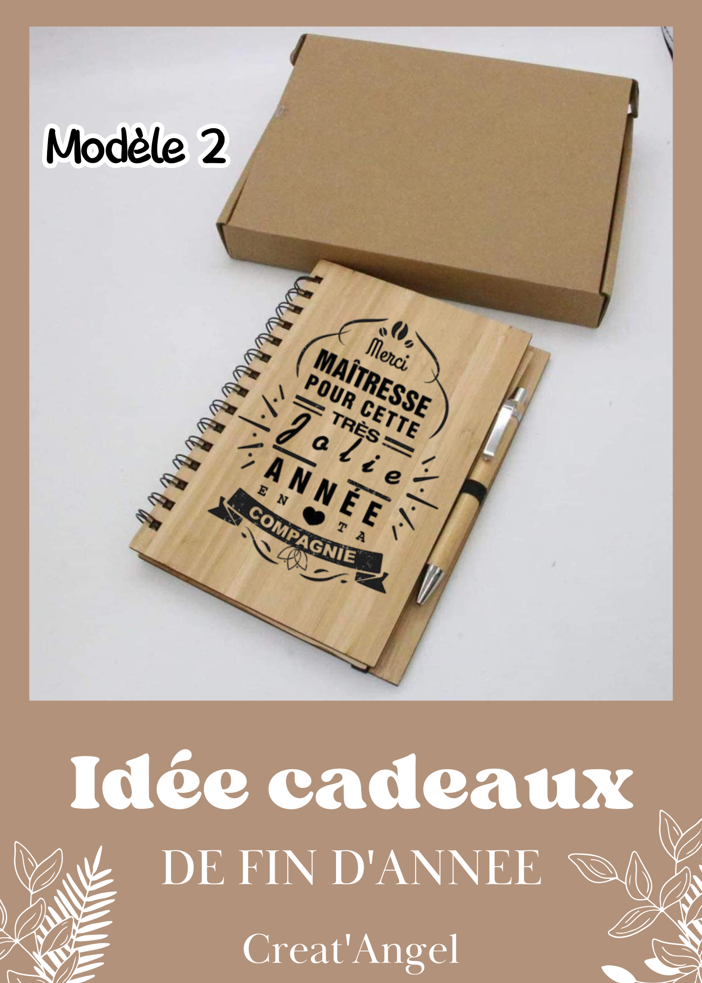 Creat'Angel Carnet Bambou Stylo Papier Recyclé Gravé 14,5cm