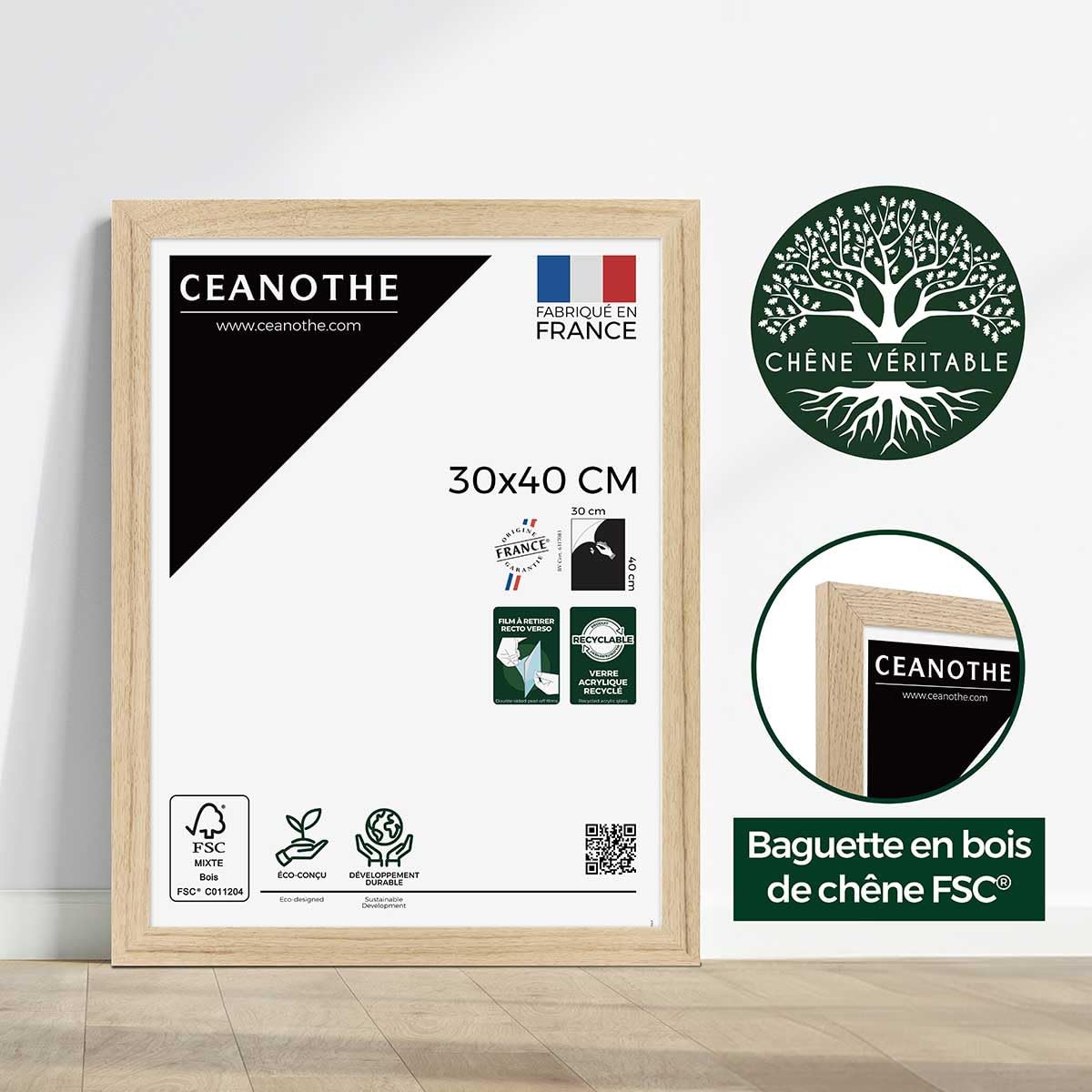 Ceanothe Tara cadre photo chêne 30x40 cm brut