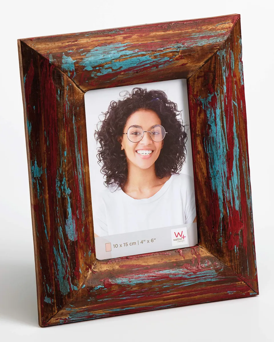 Walther Design Sapeli YM015M cadre photo bois 10x15 cm brun-bleu
