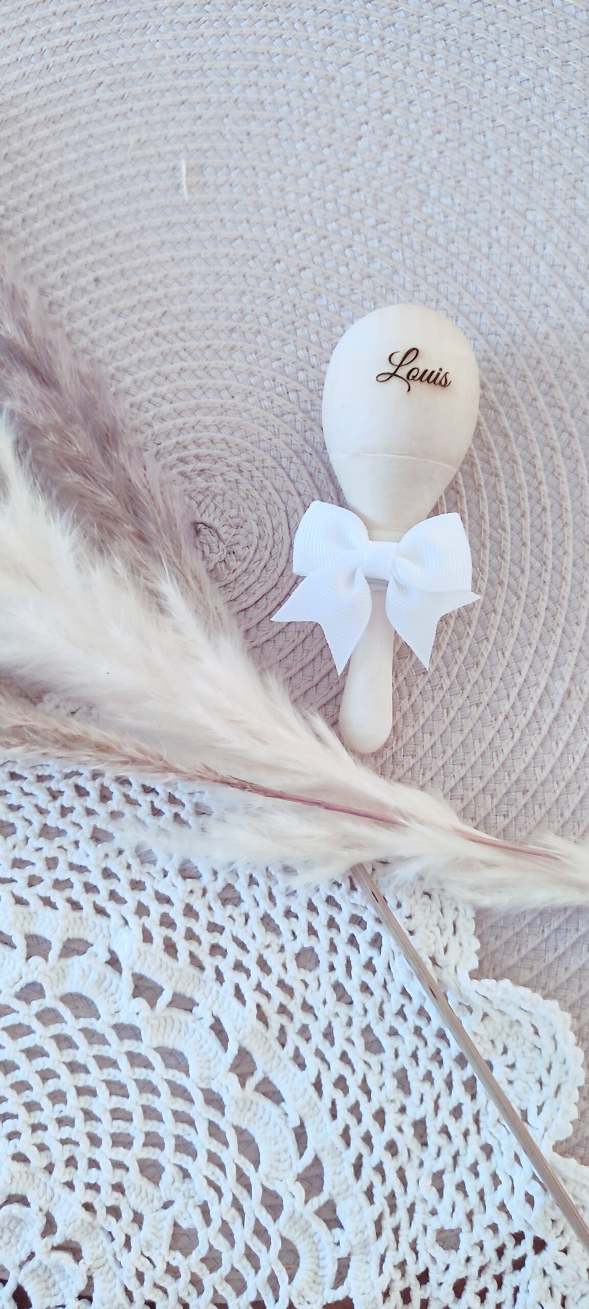 Creat’Angel hochet bébé bois gravé prénom 11 cm