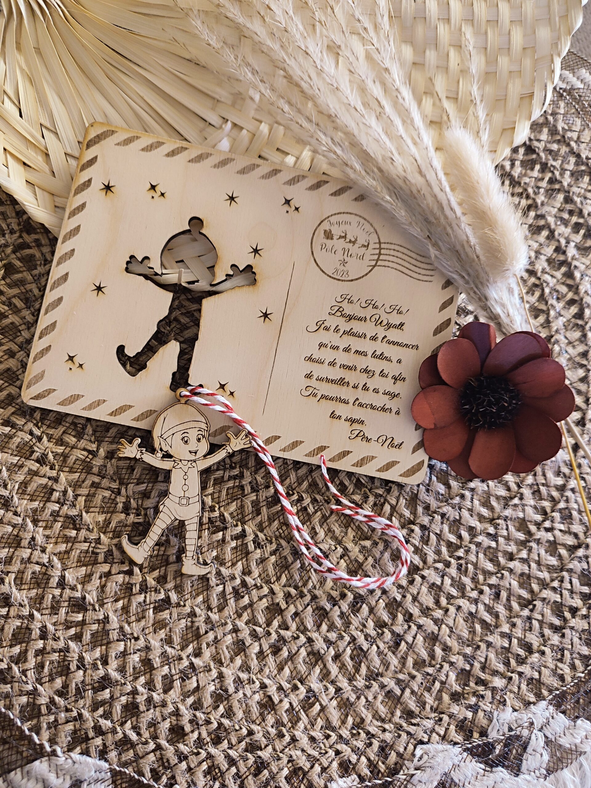 Creat’Angel Carte Noël boule à suspendre bois 6 cm