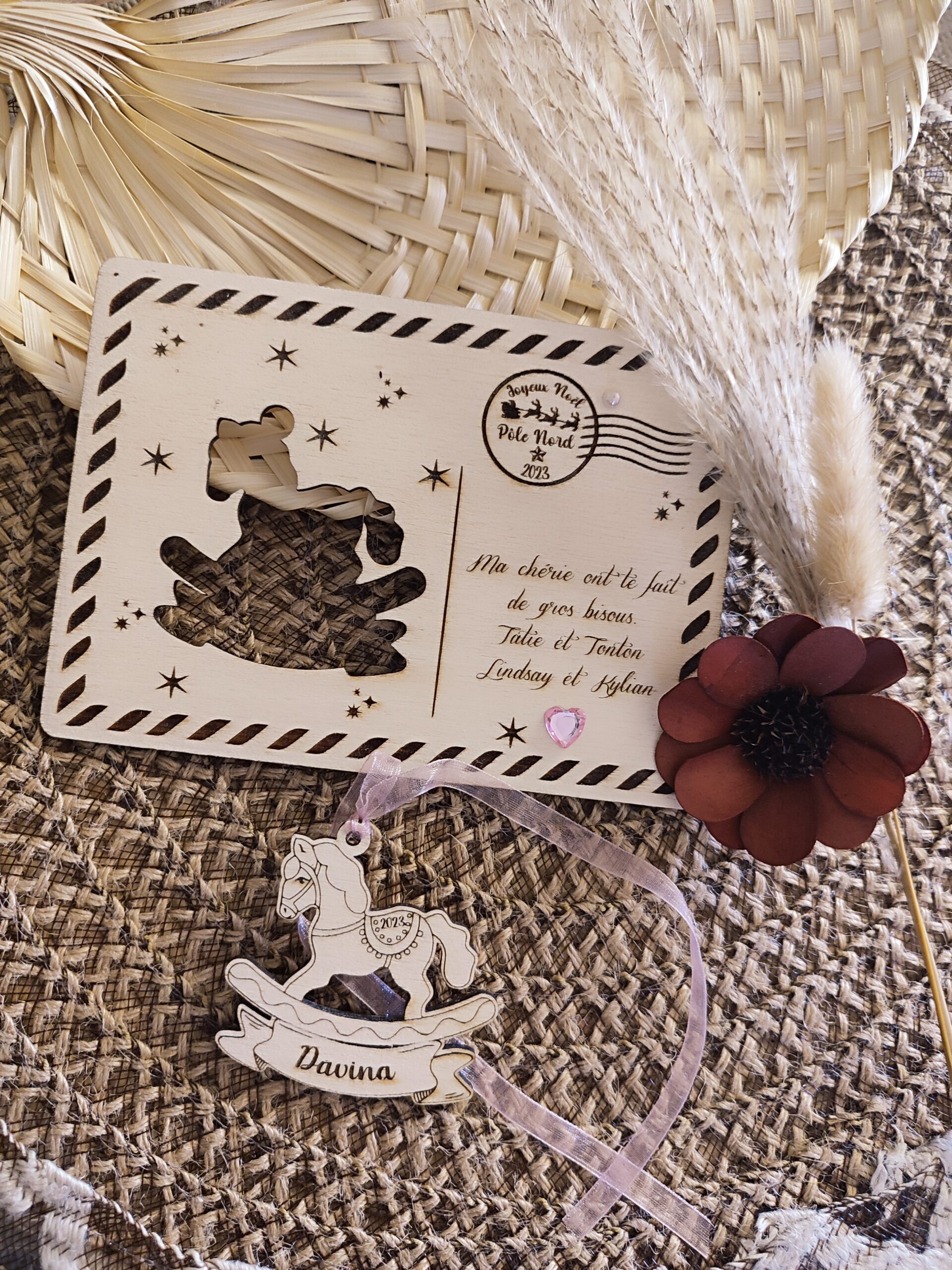 Creat’Angel Carte Noël boule à suspendre bois 6 cm