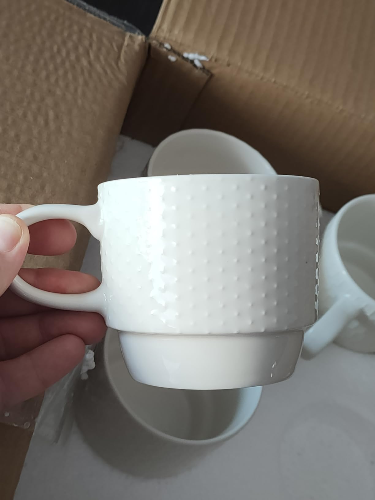 EYMPEU lot 6 mugs café céramique blanc 300 ml texturé