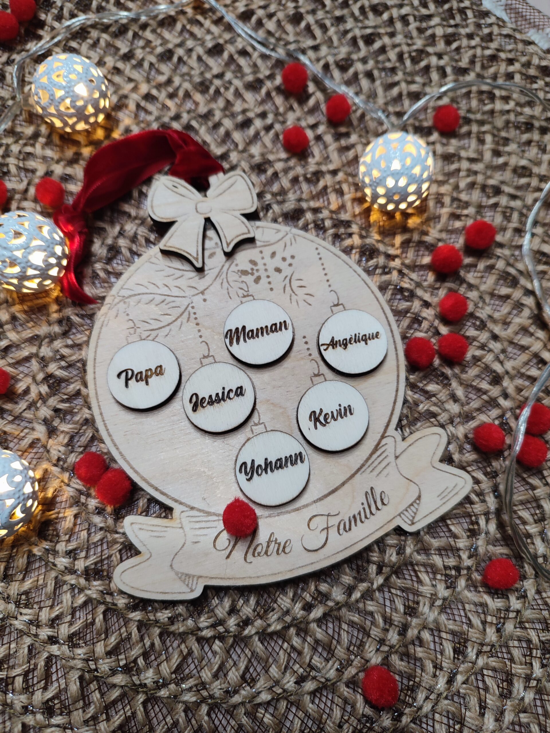 Creat’Angel Boule 3D Famille décoration Noël bois 13 cm