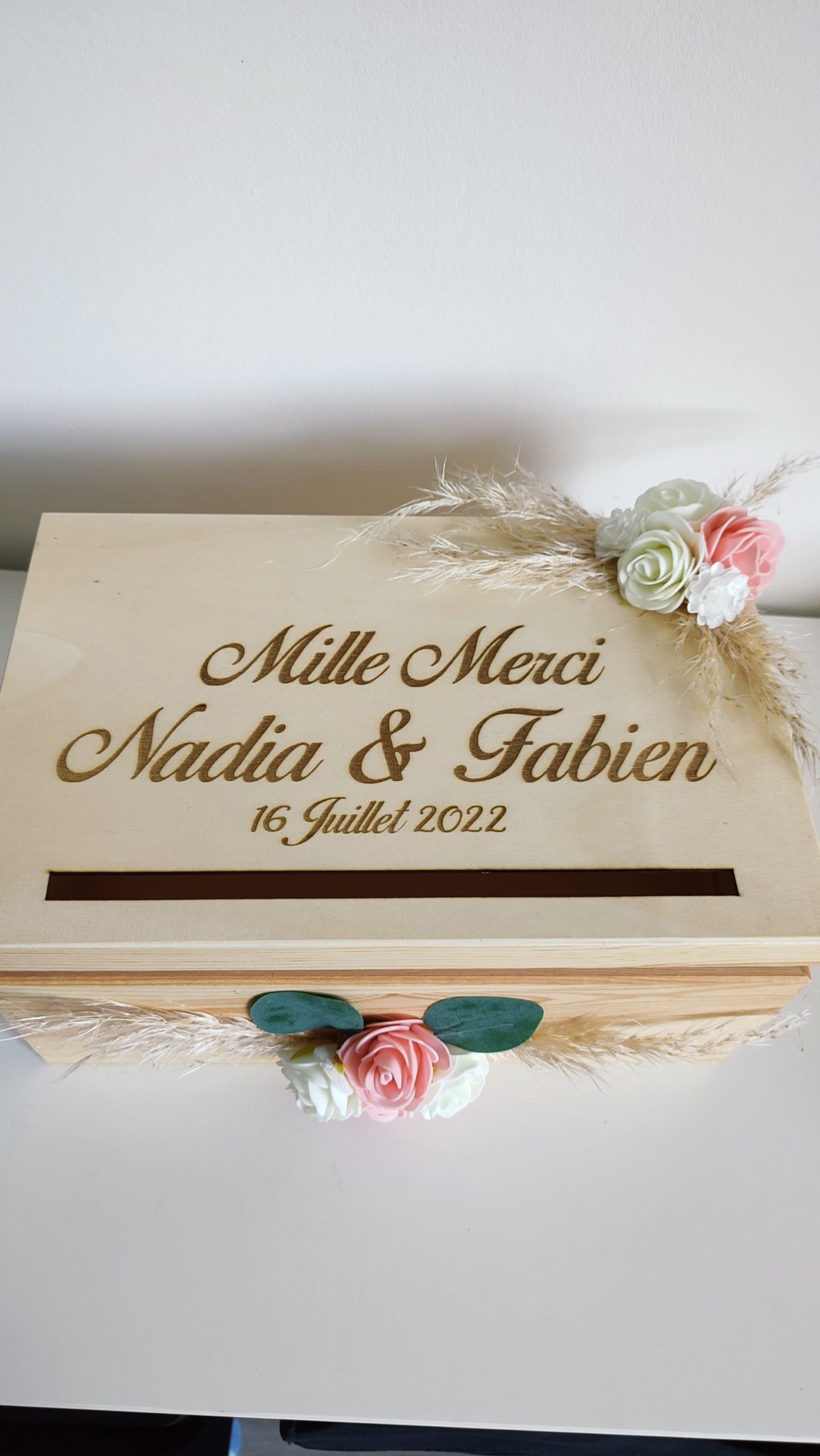 Creat’Angel Urne Mariage Bois Décorée à Offrir Salon