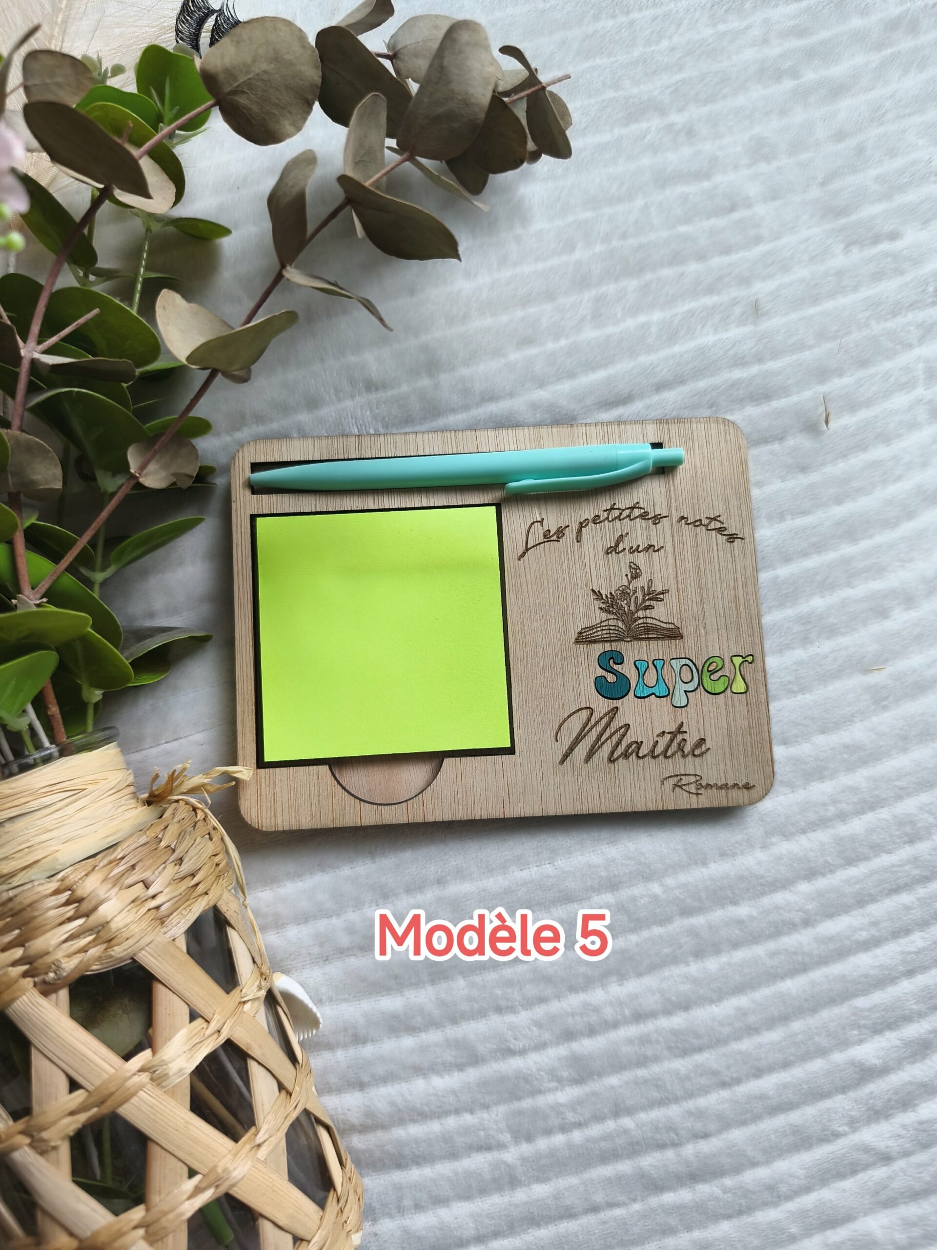 Creat’Angel Bloc-Notes Bois Personnalisé Maîtresse 12,5cm