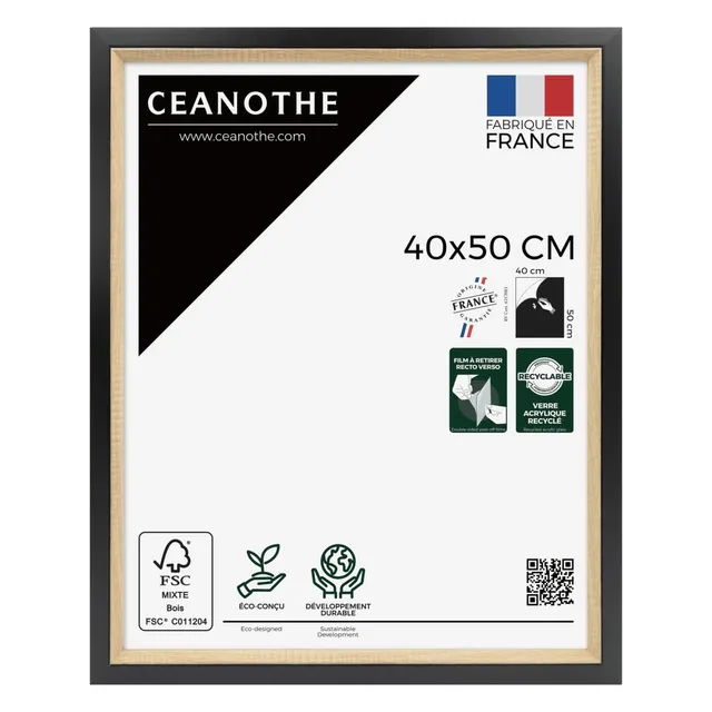 Ceanothe Actual 40x50 cm cadre photo noir et bois incassable
