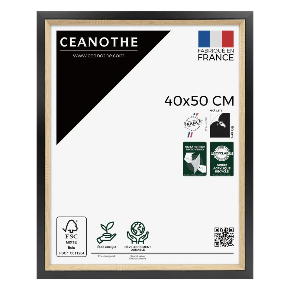 Ceanothe Actual 40x50 cm cadre photo noir et bois incassable