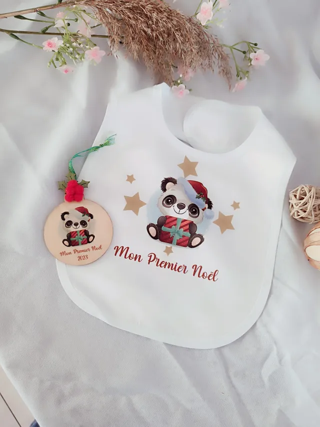 Creat’Angel coffret mon premier noel panda bavoir boule bois