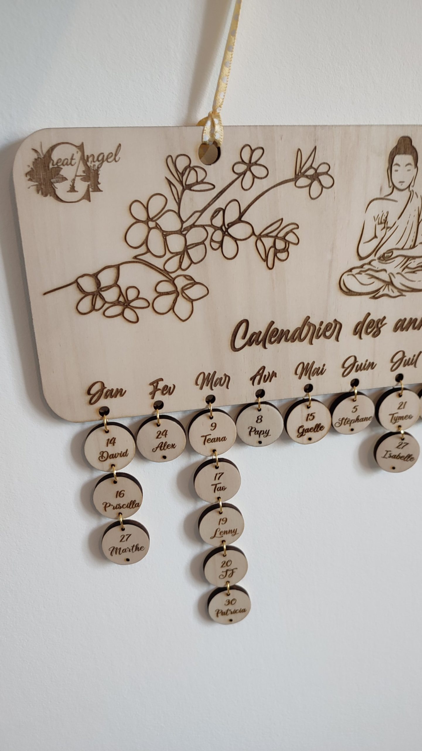Creat’Angel Calendrier Anniversaire bois 40 cm personnalisable gravé