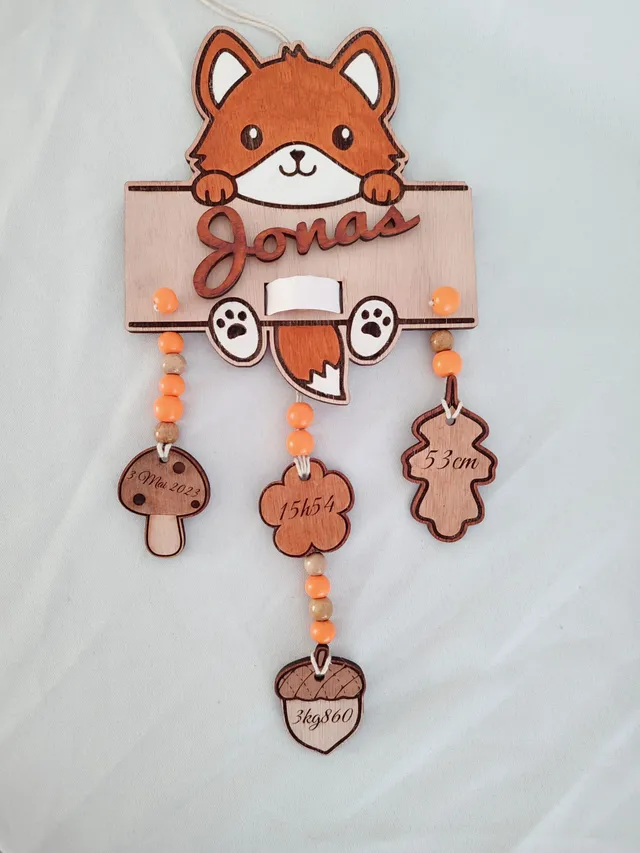 Creat’Angel renard cadre naissance bois 26x36 cm personnalisé