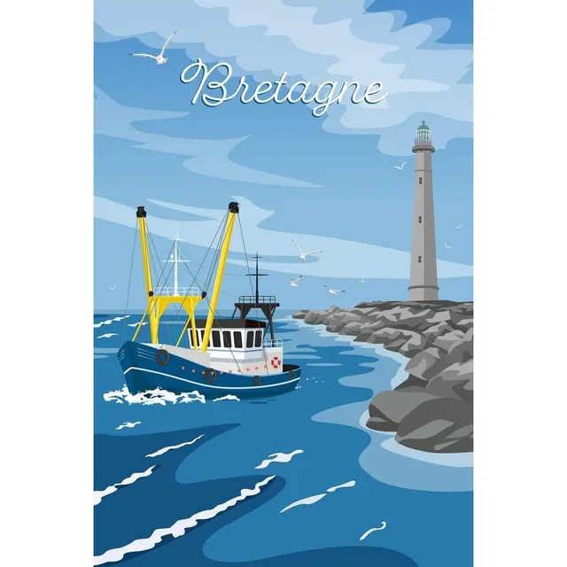 Ceanothe Art de nos régions Chalutier Breton tableau toile 45x65 cm