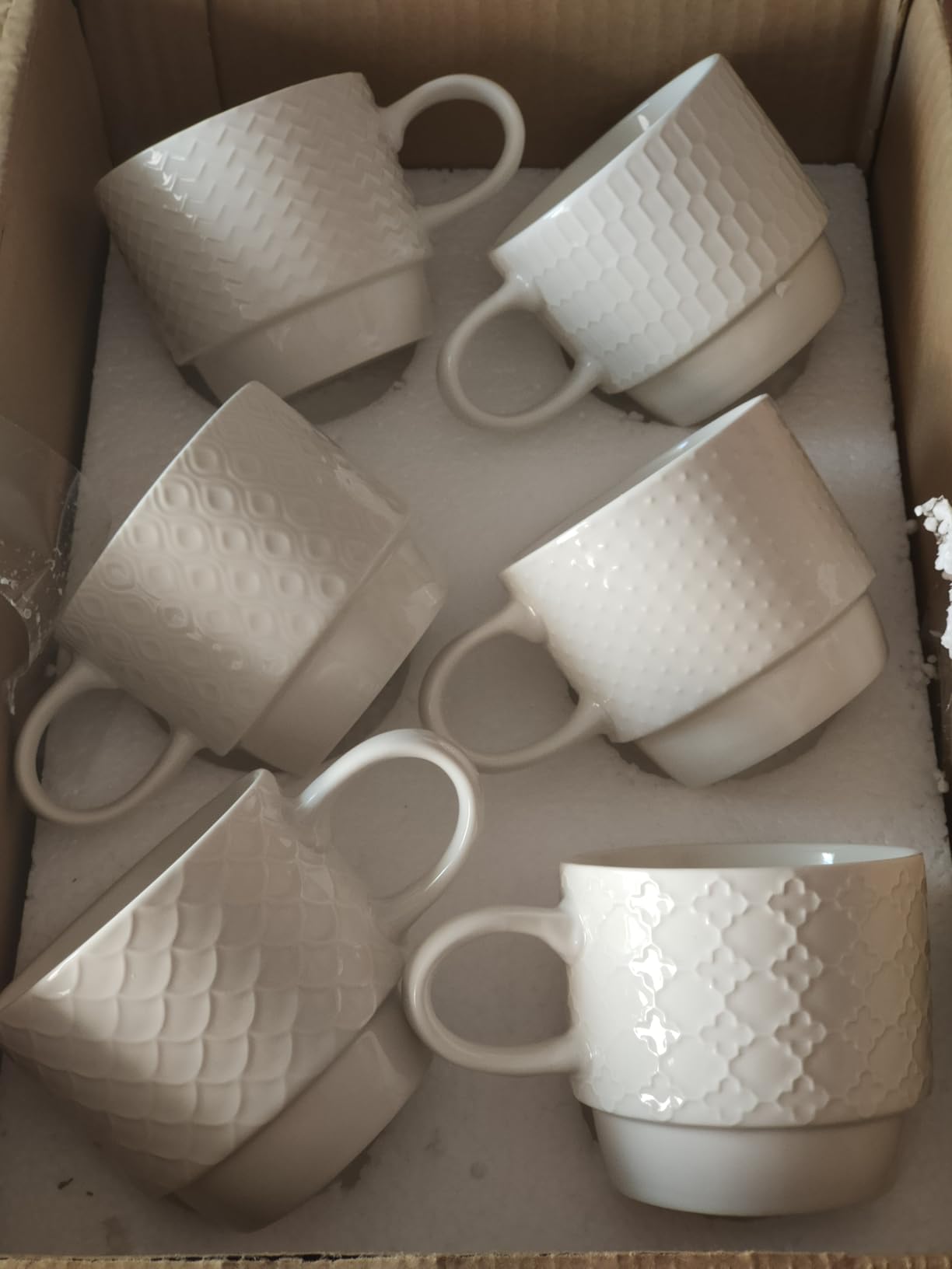 EYMPEU lot 6 mugs café céramique blanc 300 ml texturé