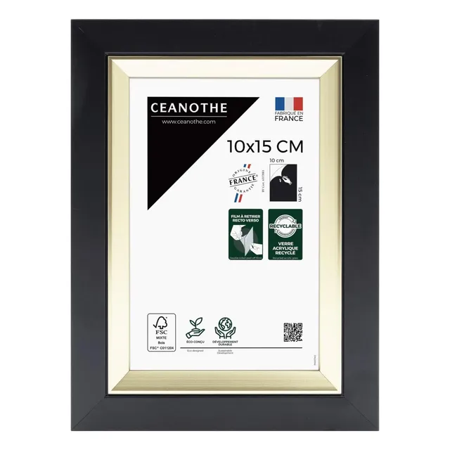 Ceanothe Actual 10x15 cm cadre photo noir et doré incassable