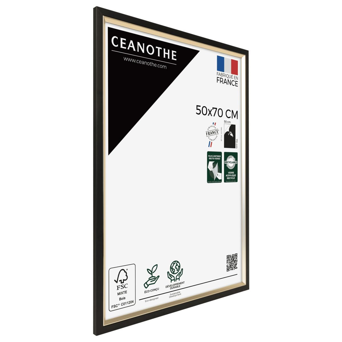 Ceanothe Actual 50x70 cm cadre photo noir et doré incassable