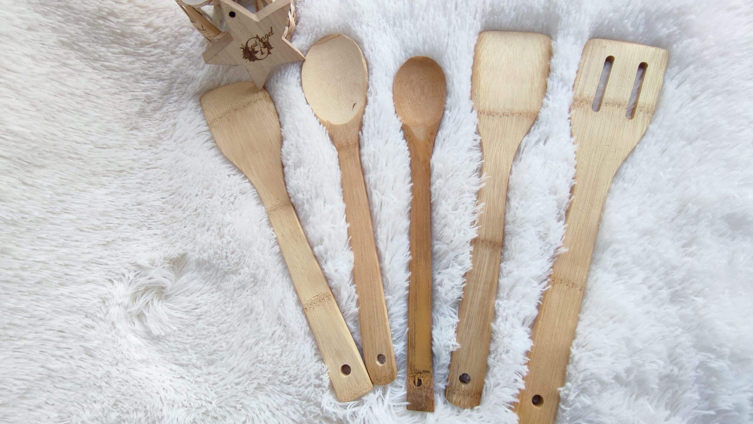 Creat’Angel set 5 cuillères bambou boîte gravé