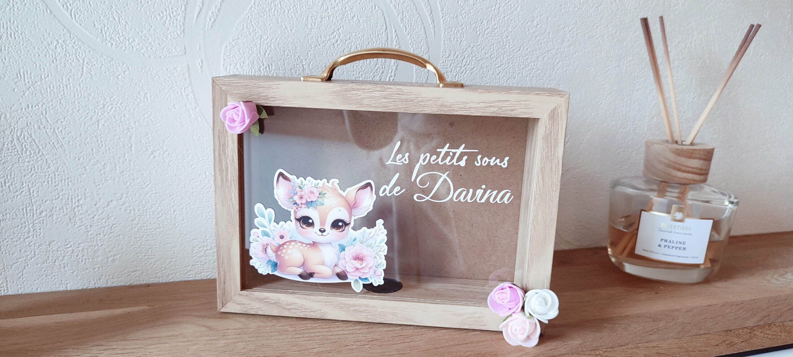 Creat’Angel tirelire bois vitrée enfant 21 cm