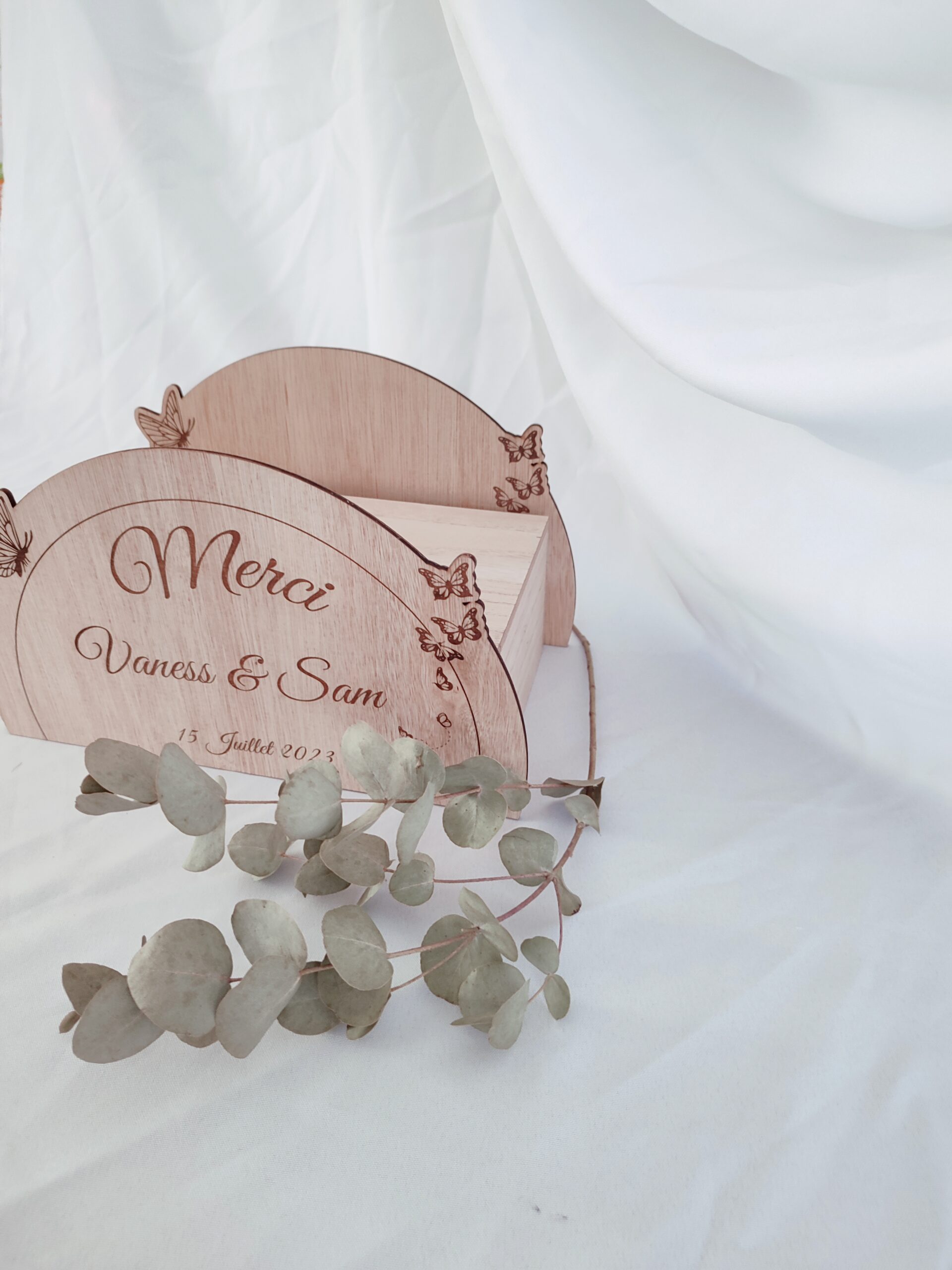 Creat’Angel Urne bois hêtre mariage 31x20x16 cm gravée