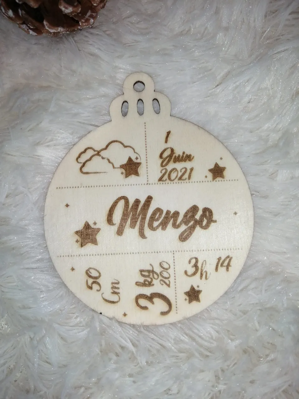 Creat’Angel Naissance boule Noël bois 7 cm