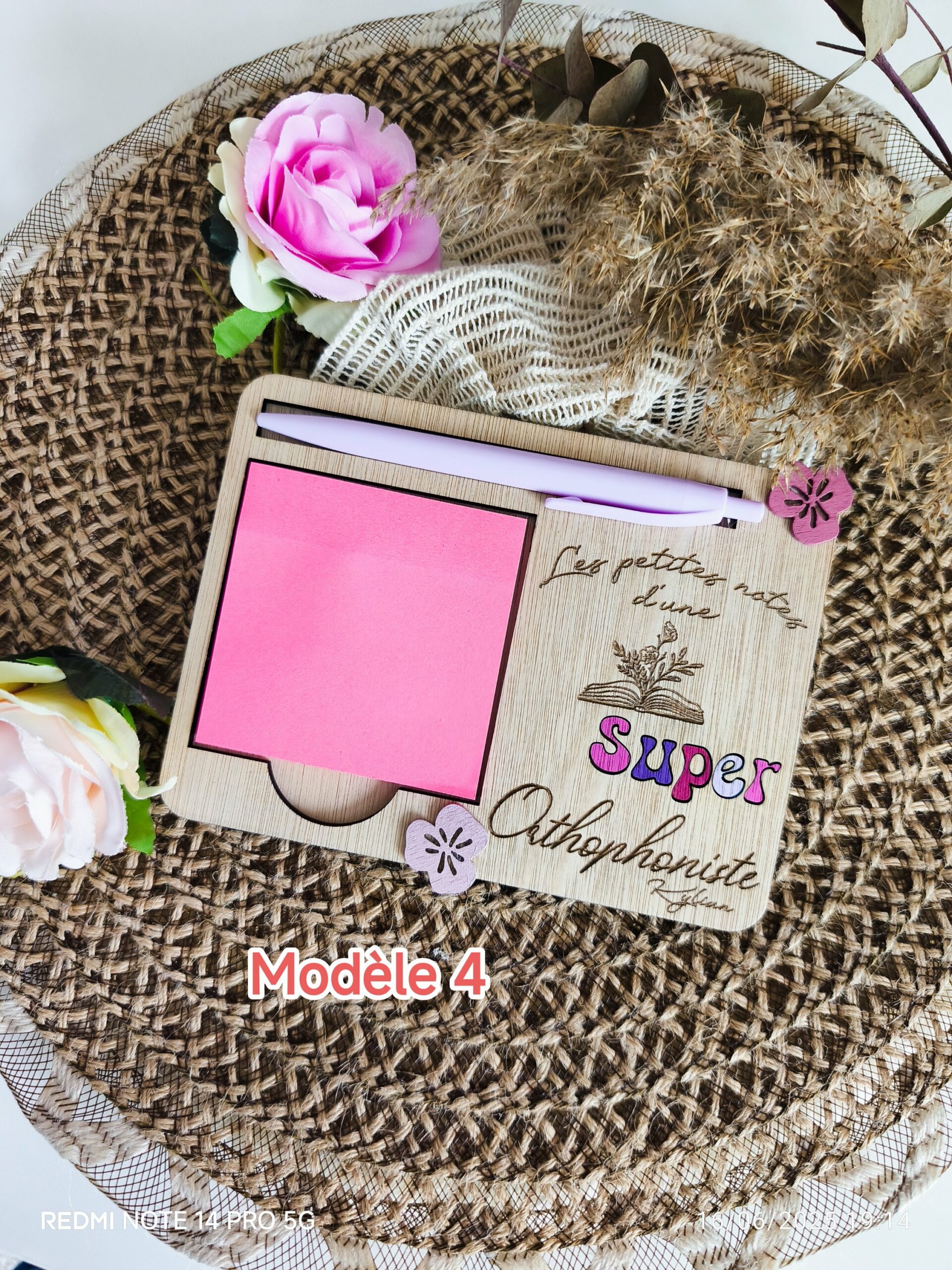 Creat’Angel Bloc-Notes Bois Personnalisé Maîtresse 12,5cm