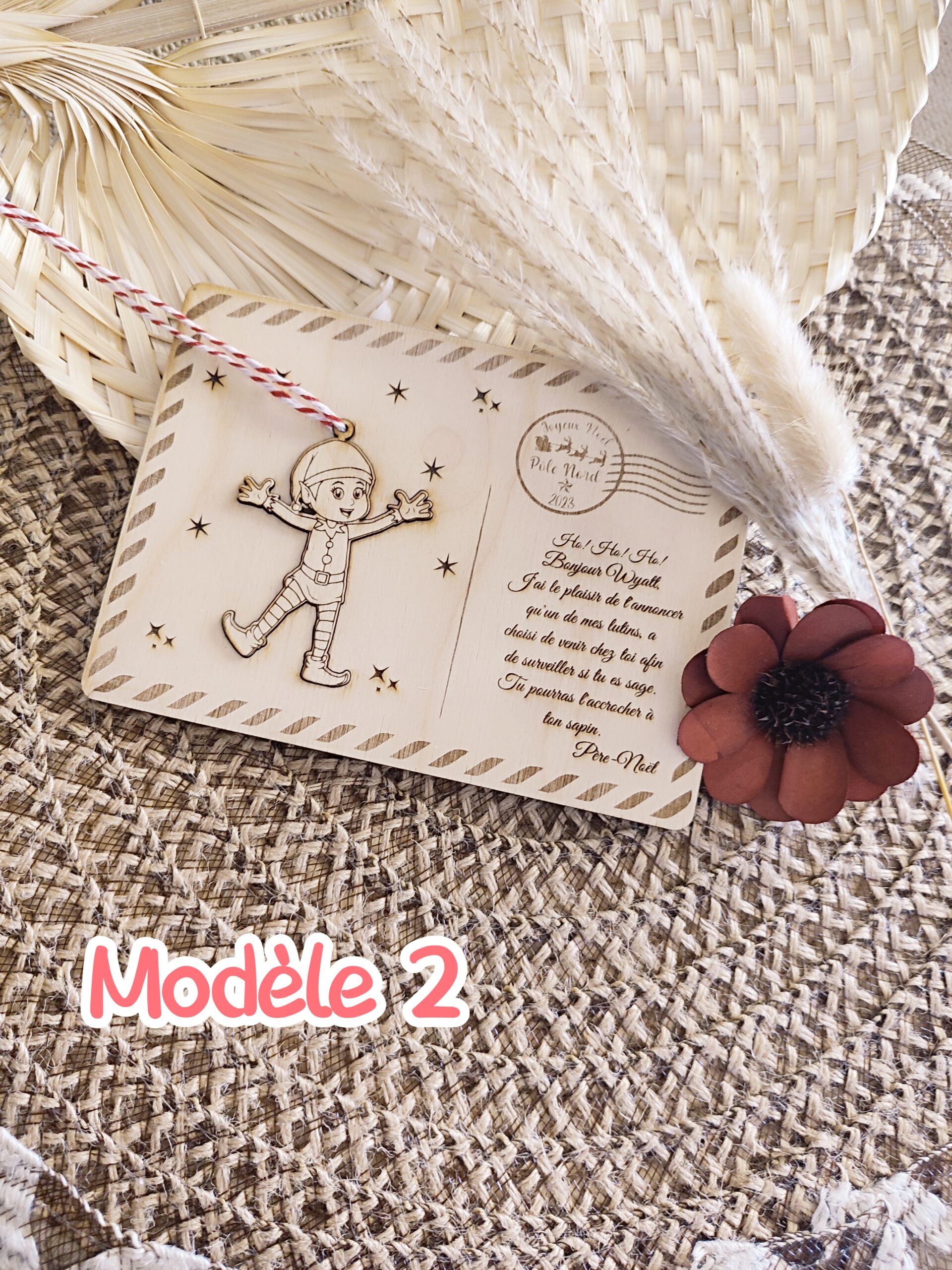 Creat’Angel Carte Noël boule à suspendre bois 6 cm