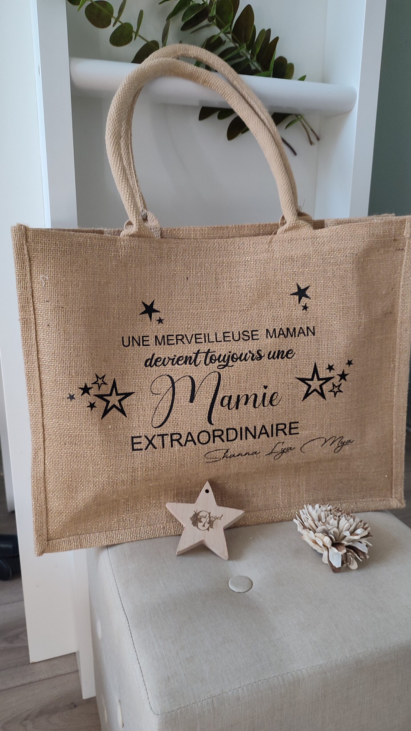 Creat’Angel Sac jute Mamie cabas 42x33x19 cm personnalisé