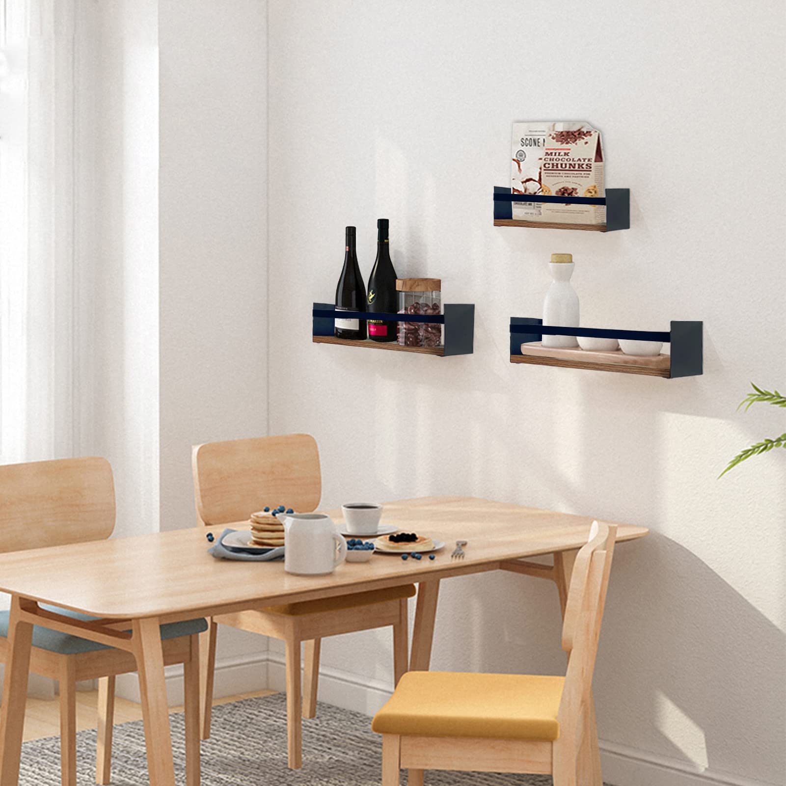 EYMPEU étagère murale flottante bois lot de 3 noir à rebord