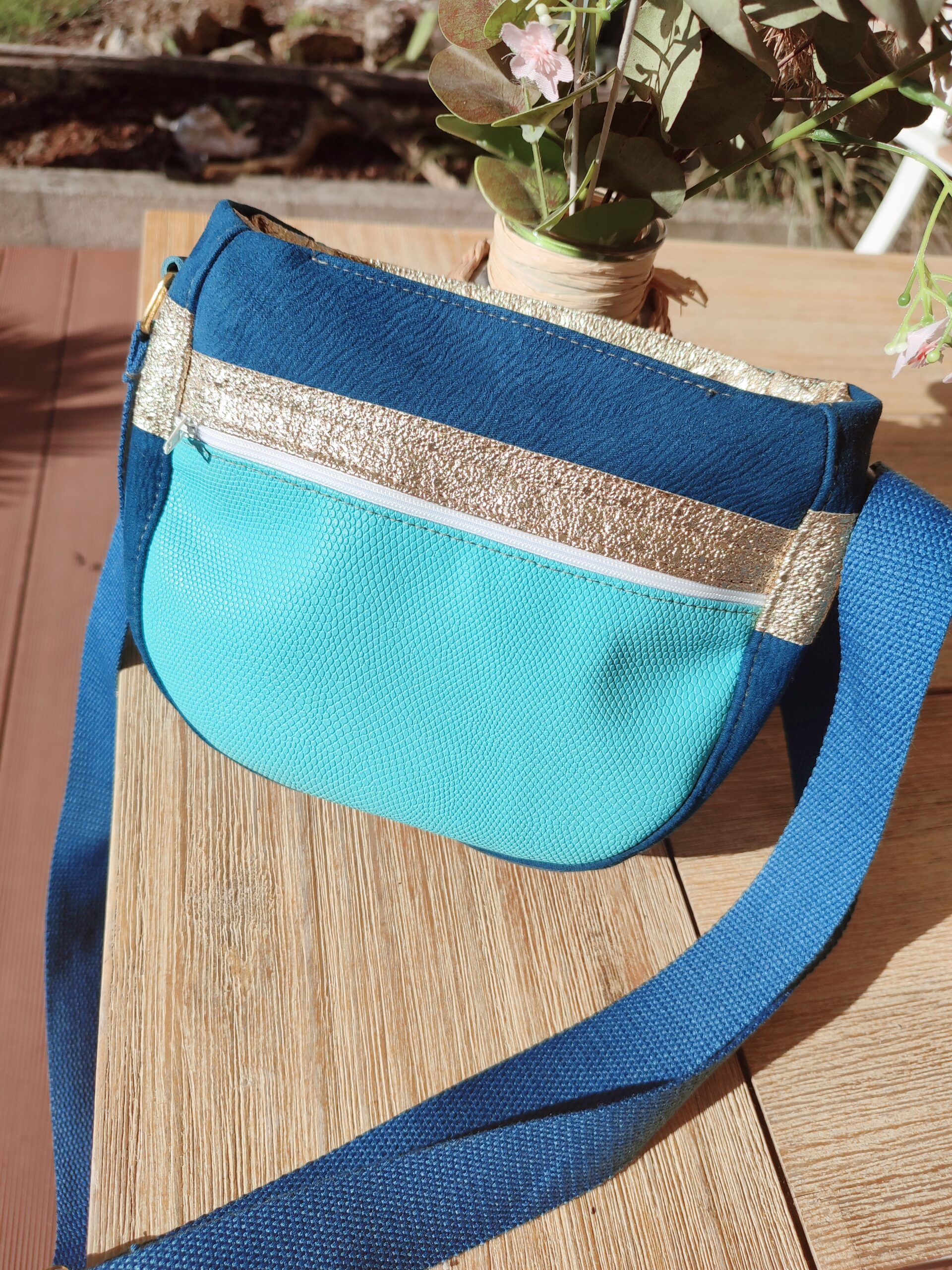 Creat’Angel Sac Katia bandoulière bleu doré 19 cm