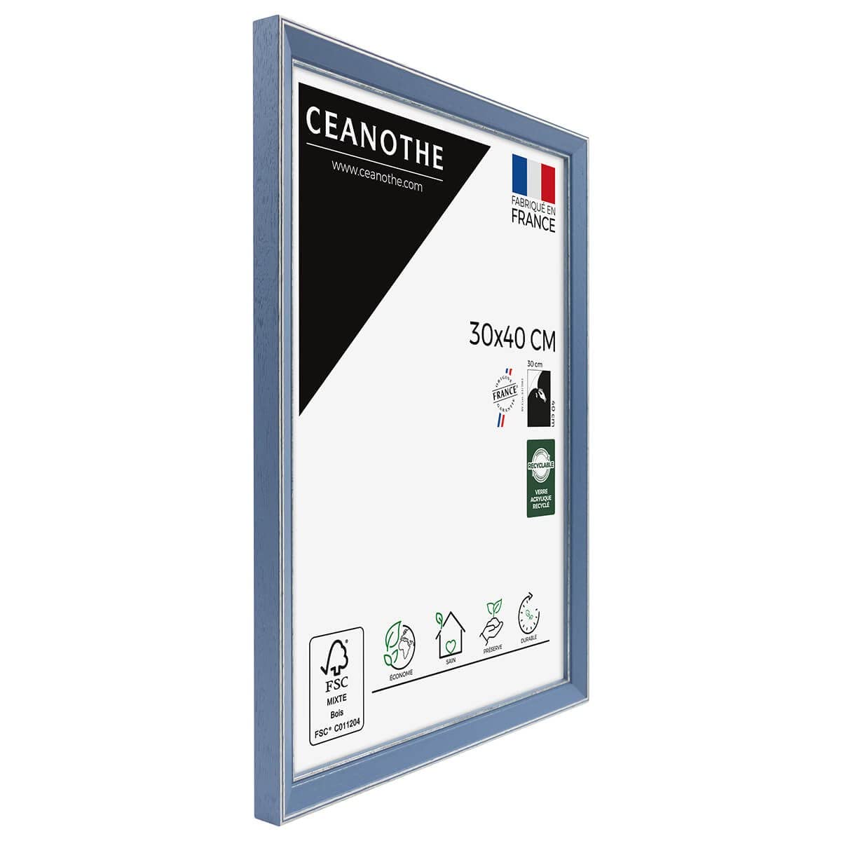 Ceanothe Vittoria cadre photo 30x40 cm bleu bois massif