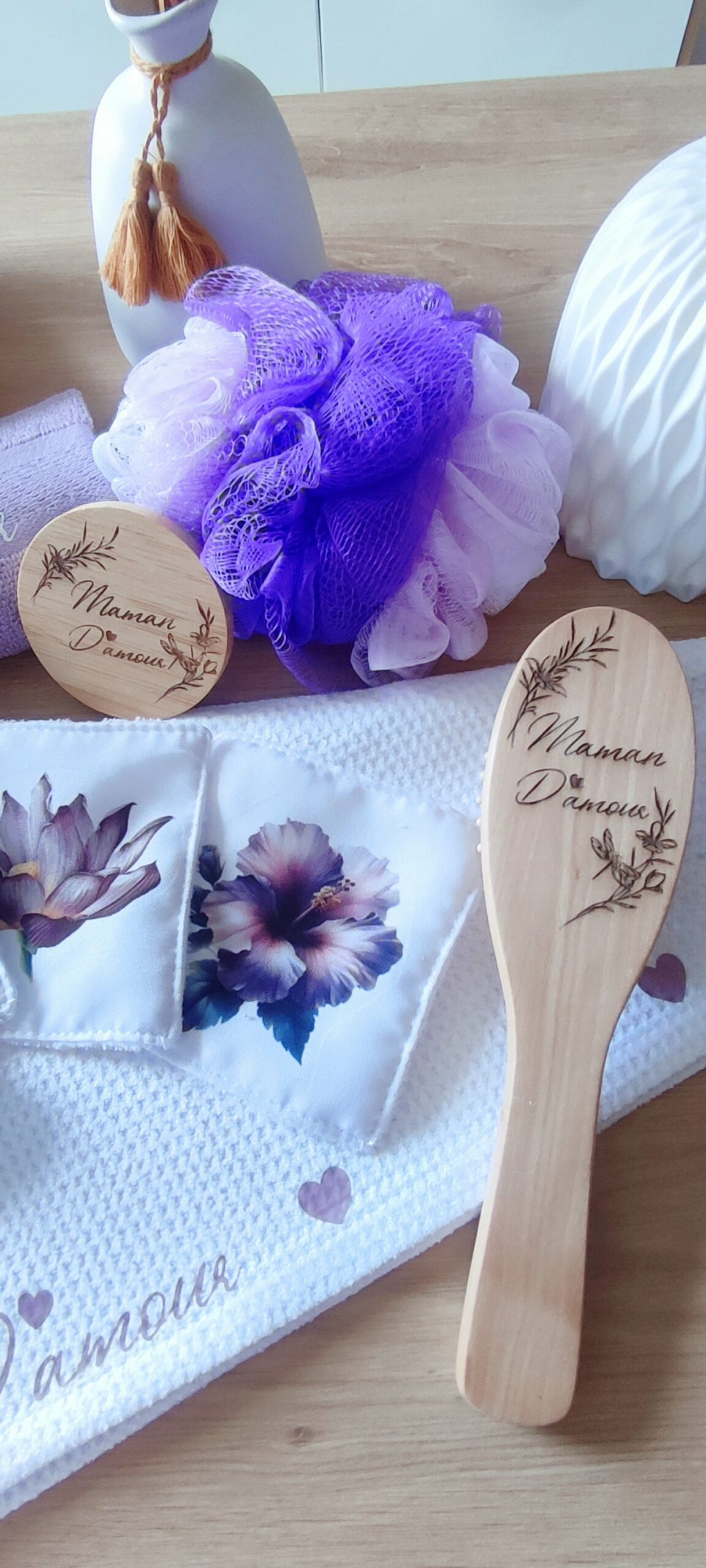 Creat’Angel corbeille soins beauté violette coffret cadeau