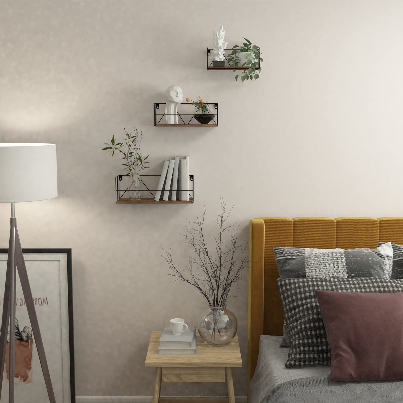 EYMPEU étagère murale lot de 3 noir marron rebord