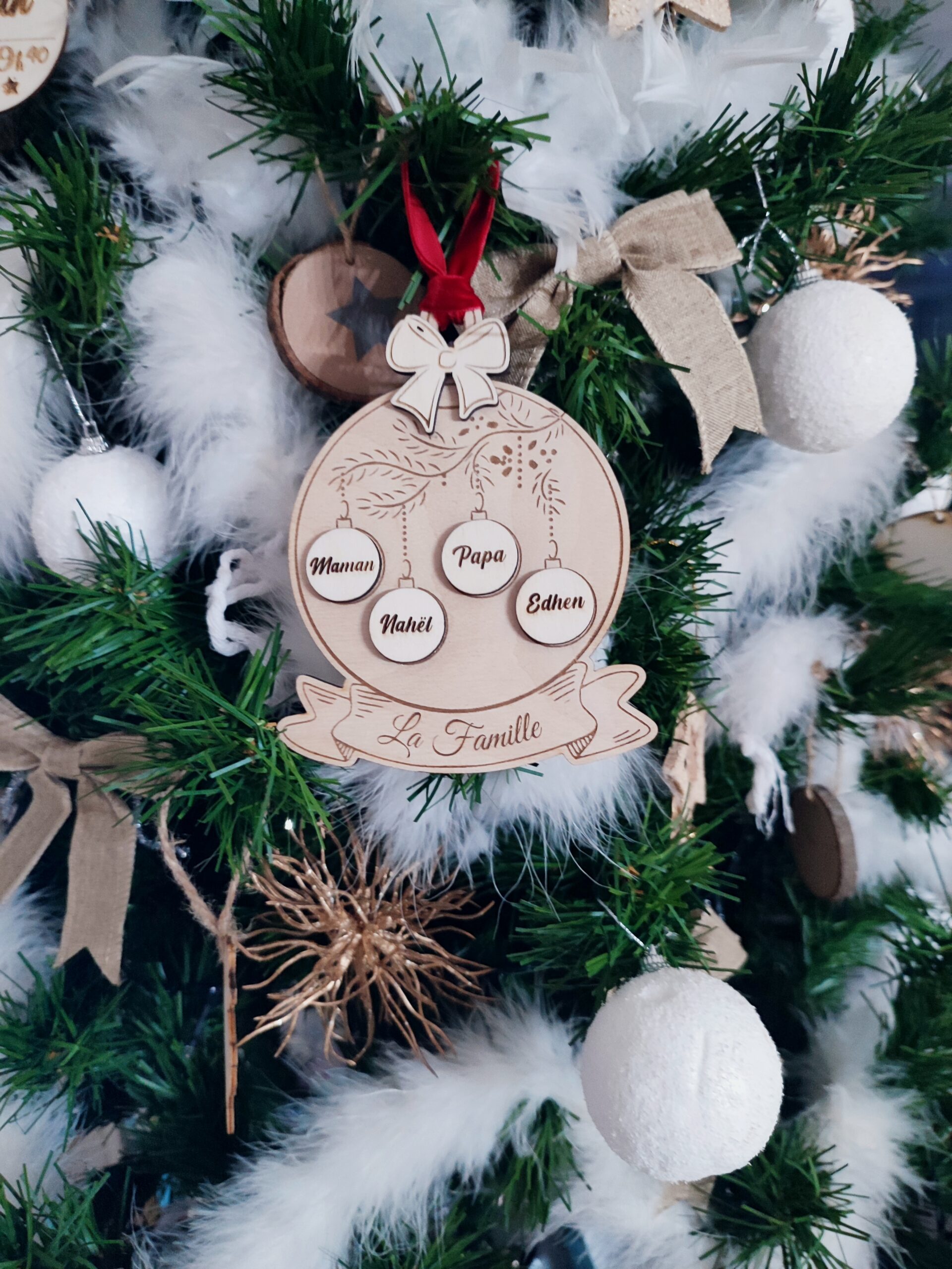 Creat’Angel Boule 3D Famille décoration Noël bois 13 cm