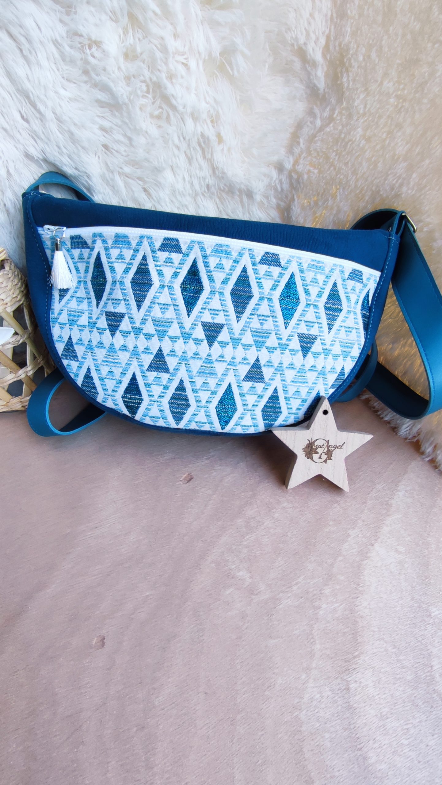 Creat’Angel Graziella sac bleu simili cuir 30 cm