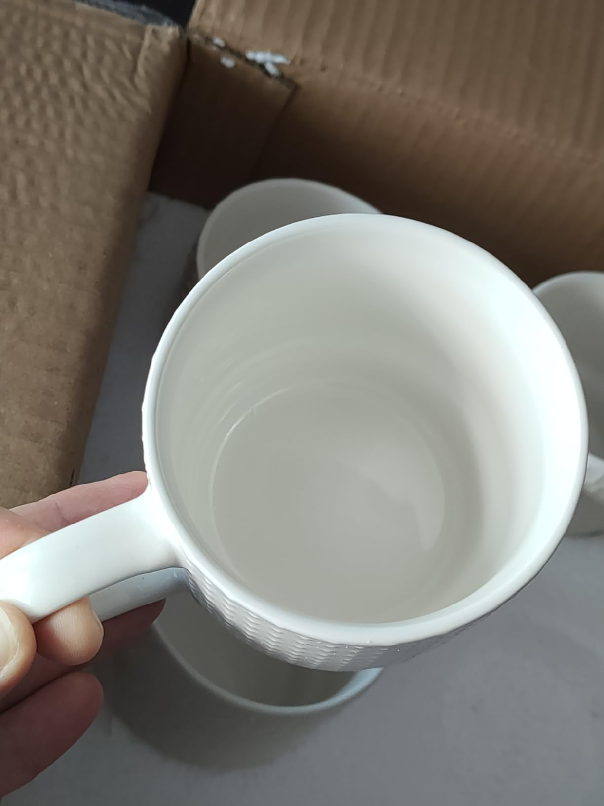 EYMPEU lot 6 mugs café céramique blanc 300 ml texturé