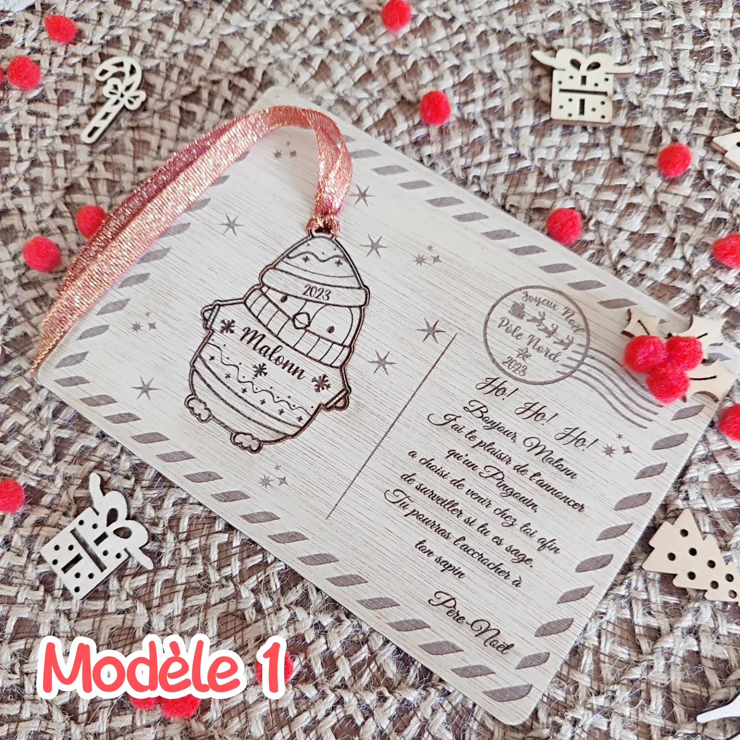 Creat’Angel Carte Noël boule à suspendre bois 6 cm