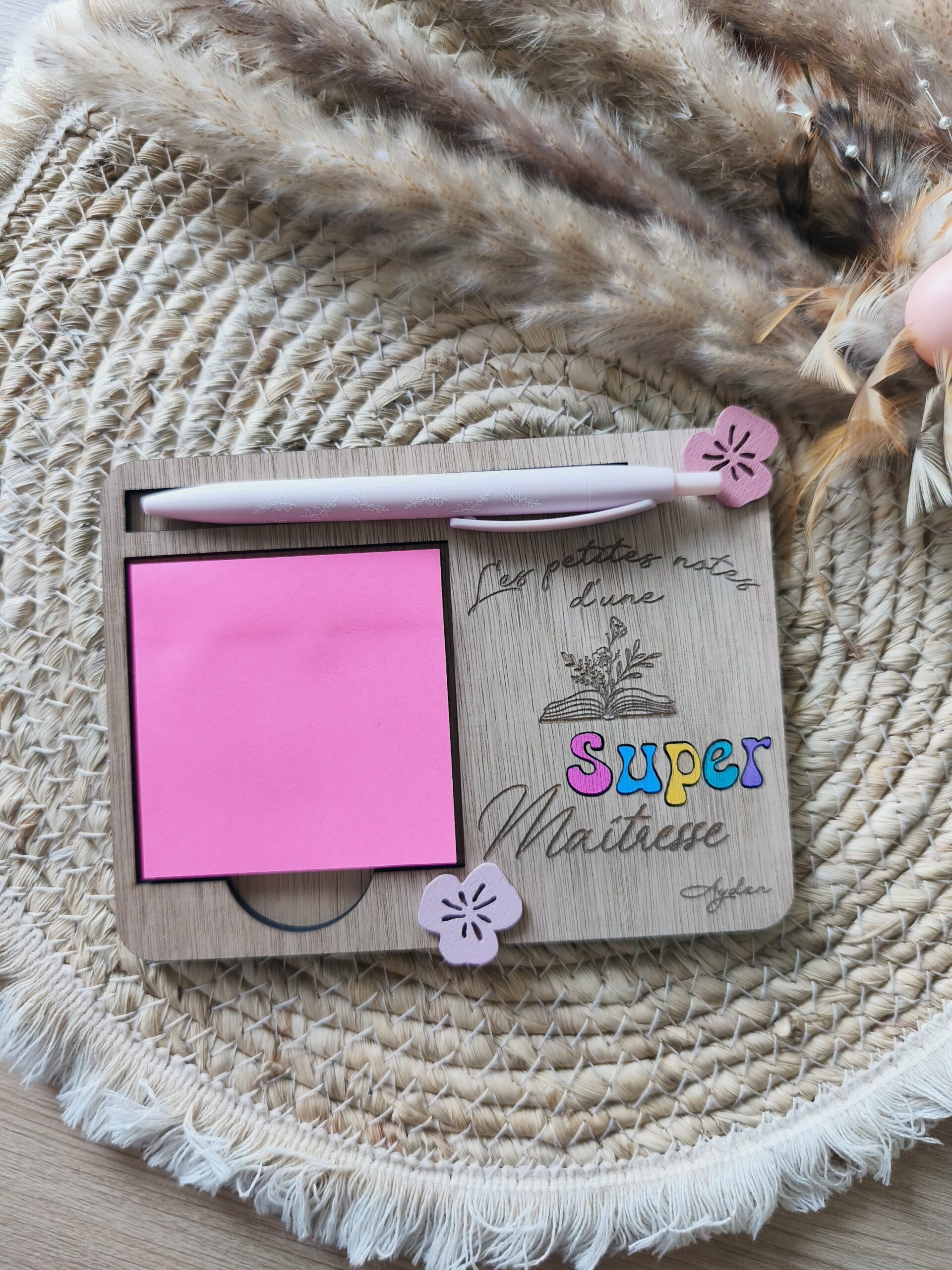 Creat’Angel Bloc-Notes Bois Personnalisé Maîtresse 12,5cm